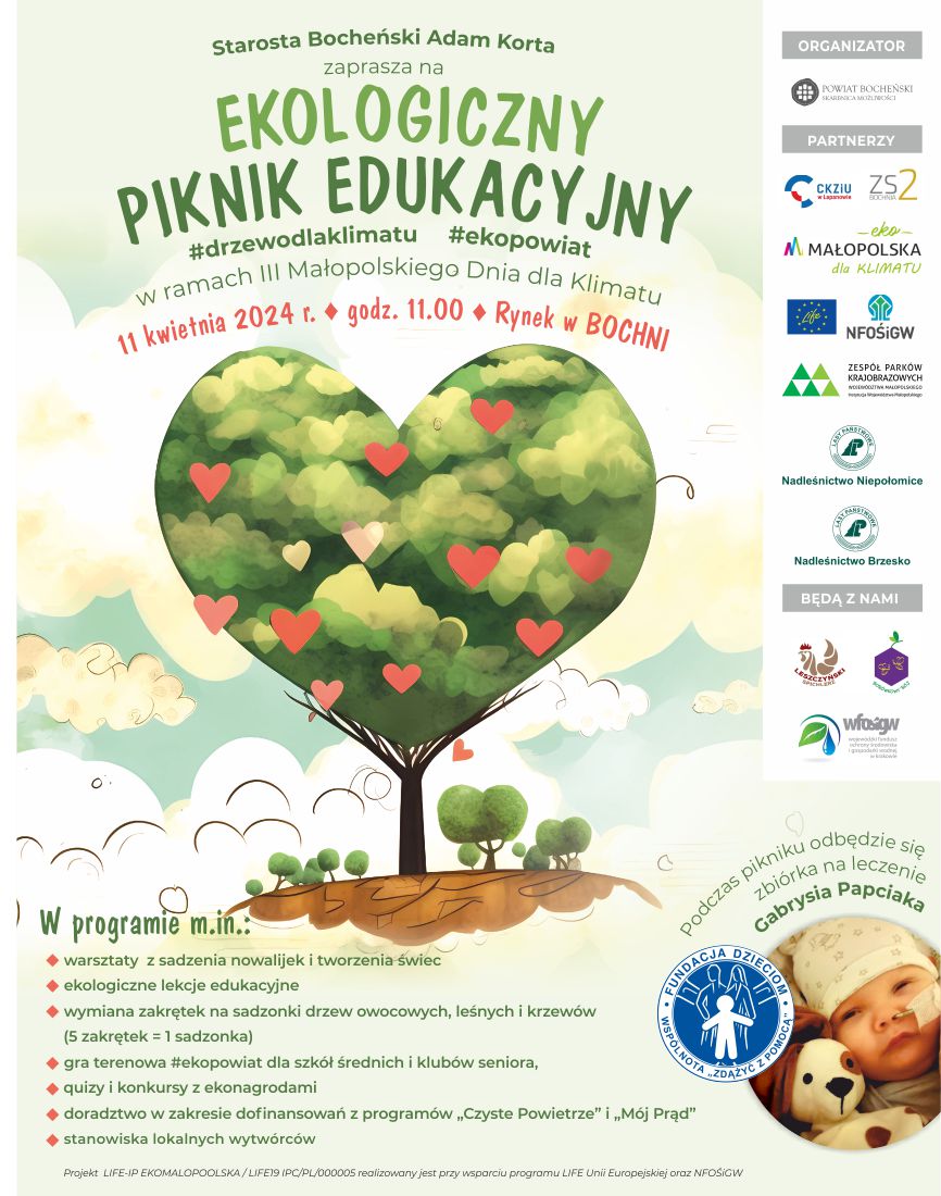 Zaproszenie do udziału w ekologicznym pikniku pod hasłem #drzewo dla klimatu w ramach III Małopolskiego Dnia dla Klimatu.
