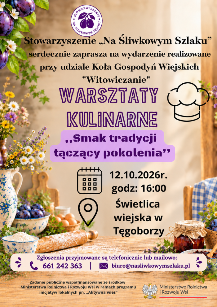 WARSZTATY KULINARNE„SMAK TRADYCJI ŁĄCZĄCY POKOLENIA” JUŻ WKRÓTCE!
